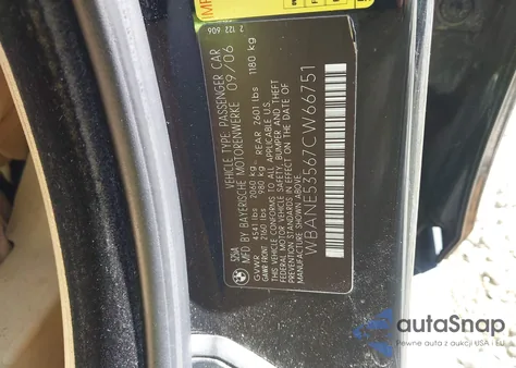 2007 BMW 525I from USA, damaged, VIN WBANE53567CW66751